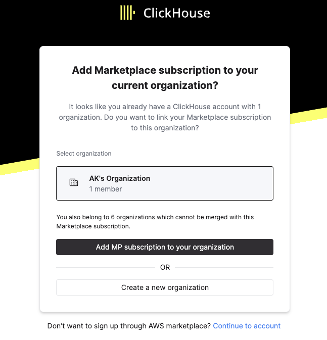 ClickHouse Cloud 회원가입 정보 입력 폼