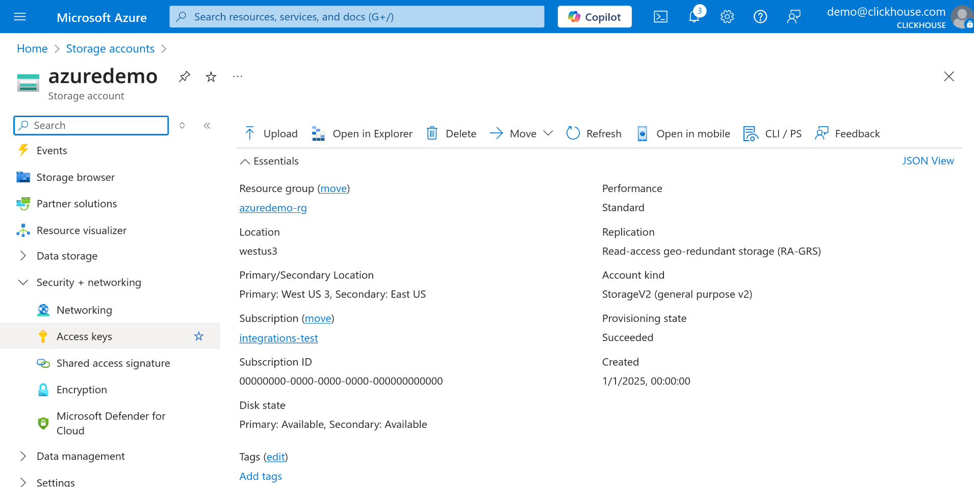 Azure Data Store Settings