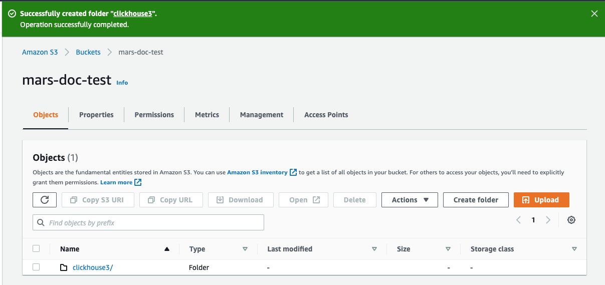 S3 버킷에서 새로 만든 폴더 확인하기