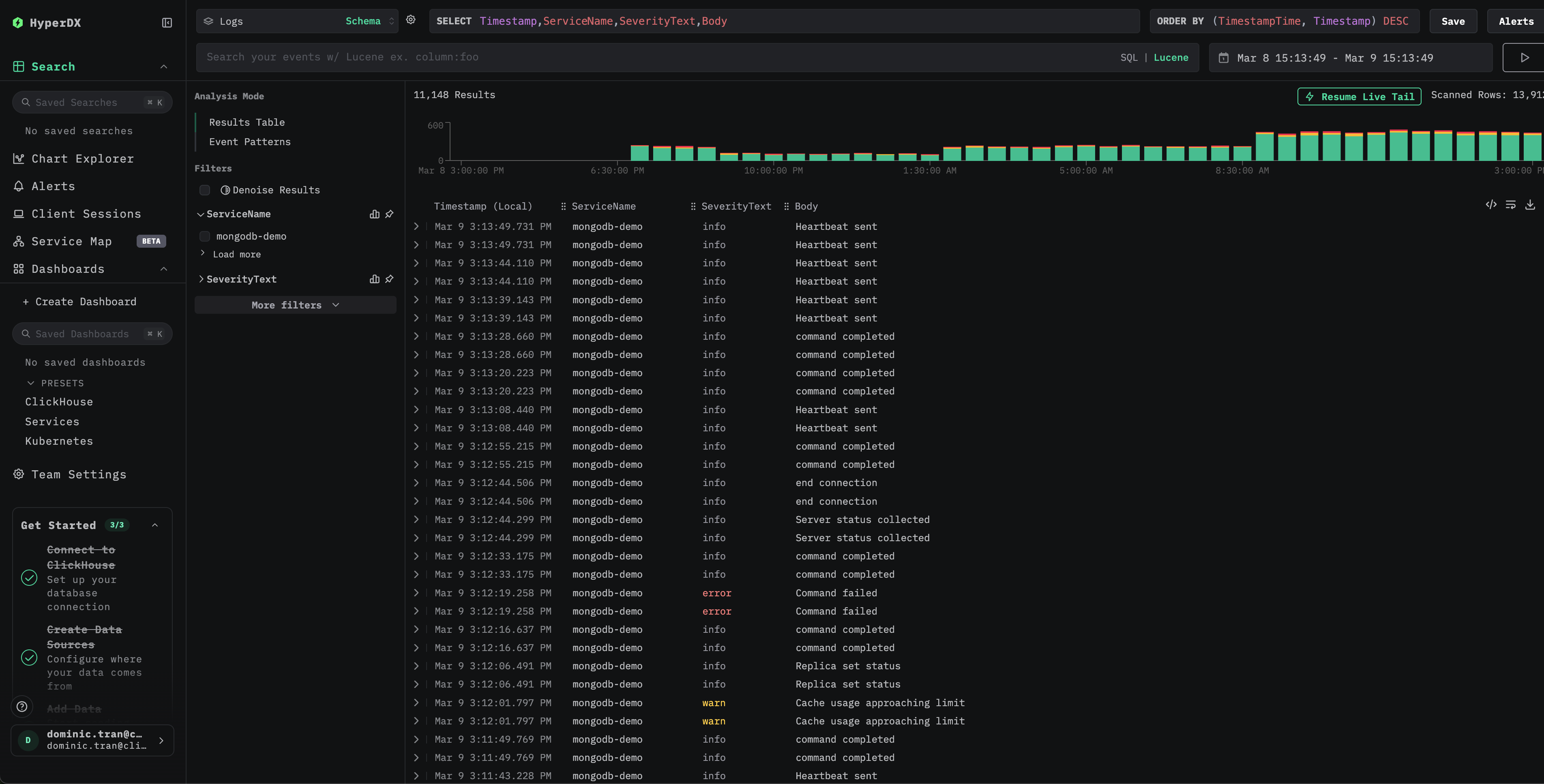 MongoDB 로그 검색 화면